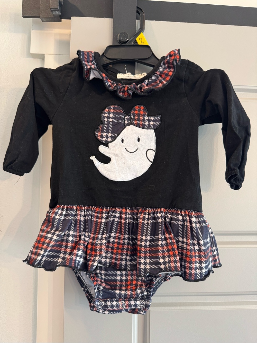 Black Plaid Ghost-Print Baby One-Piece